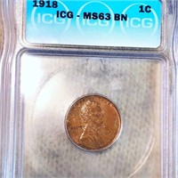 1918 Lincoln Wheat Penny ICG - MS 63 BN