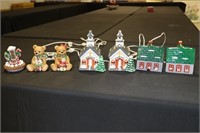 Lot - Lighted Churches and House, Holiday Bears,