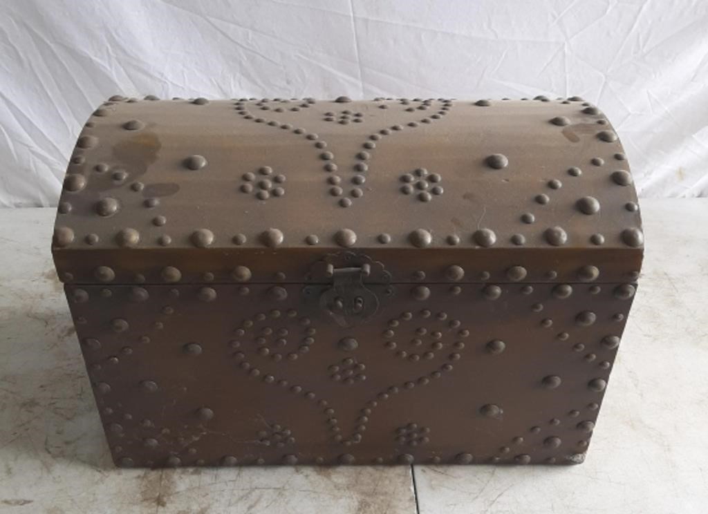 Wooden chest with heart shaped decor