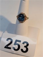 14K white & rose gold blue stone filigree ring