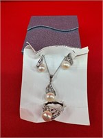 Simulated Pearl Necklace & Earrings Set