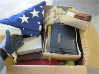 large box of family photos - flag - lighters - bio