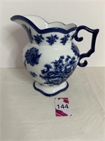 Blue & White Large Pitcher Porcelain 9" Dia x 8"H