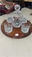 Lead Crystal Decanter & Four Tumblers w/ Tray