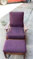 Vintage Reclining Wood Cushioned Chair With