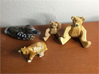 Vtg Carved Stone Bear, Wood Bears & Painted Duck