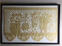 Vtg Framed Mexican Cut PaperDay Of The Dead Scene