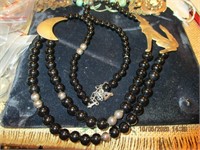 Mike Smith Navajo Onyx Sterling Necklace w/Wolf &
