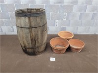 Wood drum and plant pots