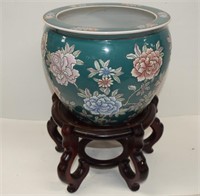 Vintage Asian Fishbowl Planter w/Stand