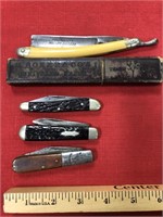 Boker Streight razor and 3 Boker pocket knives.