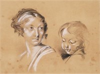 Louis Leopold BOILLY Charcoal of Woman & Child