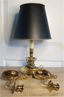 Brass Lamp & 2 Brass Wall Candle Holders