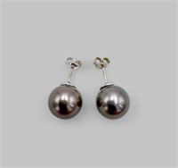 18kt WHITE GOLD TAHITIAN PEARL EARRINGS