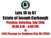 INFO FOR LOTS 10 TO 61 - Estate of Joseph Carbaugh