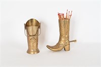 Brass Boot Fireplace Match Holder, Scuttle Bucket