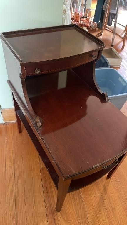 Vintage wood double drawers end table