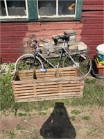 Men’s bike, 3 crates together, trays, buckets and