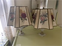 MARBLE BASED LAMPS WITH PAINTED DETAIL, FLORAL