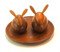 Hand Carved Wooden Rabbit Salt & Pepper