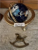 Globe and decorative small  metal horse