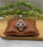 Pink Rhodochrosite Stone Sterling Silver Cross