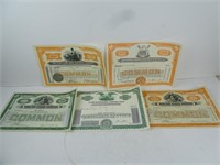 Lot of 5 Stock Share Certificates 1930-1978 -