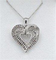 STERLING SILVER DIAMOND HEART PENDANT WITH 18"