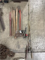 Vintage Baseball Bats, Axes, Fishing Rods & Reels.