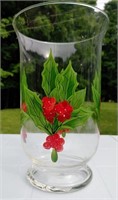 Hand Painted Glass Vase Mistletoe Theme 10"
