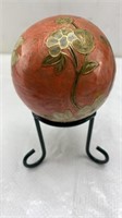 Brass Finial 4in Ball Painted Floral on