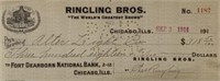 RINGLING BROS. CHECK - CHARLES RINGLING SIGNATURE