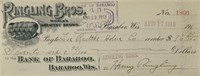 RINGLING BROS. CHECK - HENRY RINGLING SIGNATURE