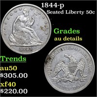 1844-p Seated Liberty 50c Grades AU Details