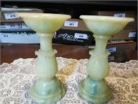 Pair of Alabaster Stone Candlestick Holders 6"