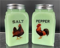 Jadeite Rooster Salt & Pepper Shaker Set