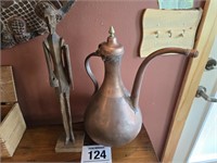 Copper pot w/ figurine 16"