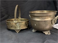 2 BRASS CONTAINERS - 5 “ BASKET & 5 “ POT