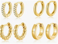 (New)4 Pairs 14k  Plated Gold Hoop Earrings Set