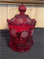 Fostoria ruby red coin container with lid
