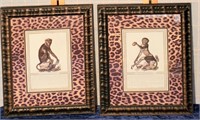 set of two framed monkey pictures