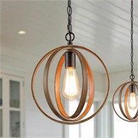 Pendant Light - Metal with Faux Wood Finish