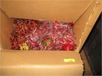 Box of Christmas garland and ornaments