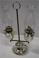 Vintage Double Hurricane Lamps on Stand w/Handle