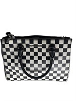 MK White & Black Checkered Leather Tote Bag