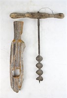 Primitive Folk Art Wooden Wrench & Hand Drill