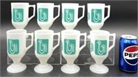 8 MCM Federal Milk Glass Rooster Pedestal Mugs