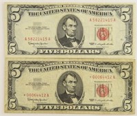Two 1963 $5 Red Seals