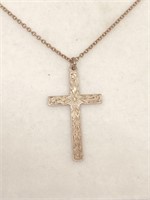 Antique Silver Cross with Beautiful Etching on