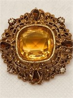 Antique Amberstone Broach 6ct stone with Smaller